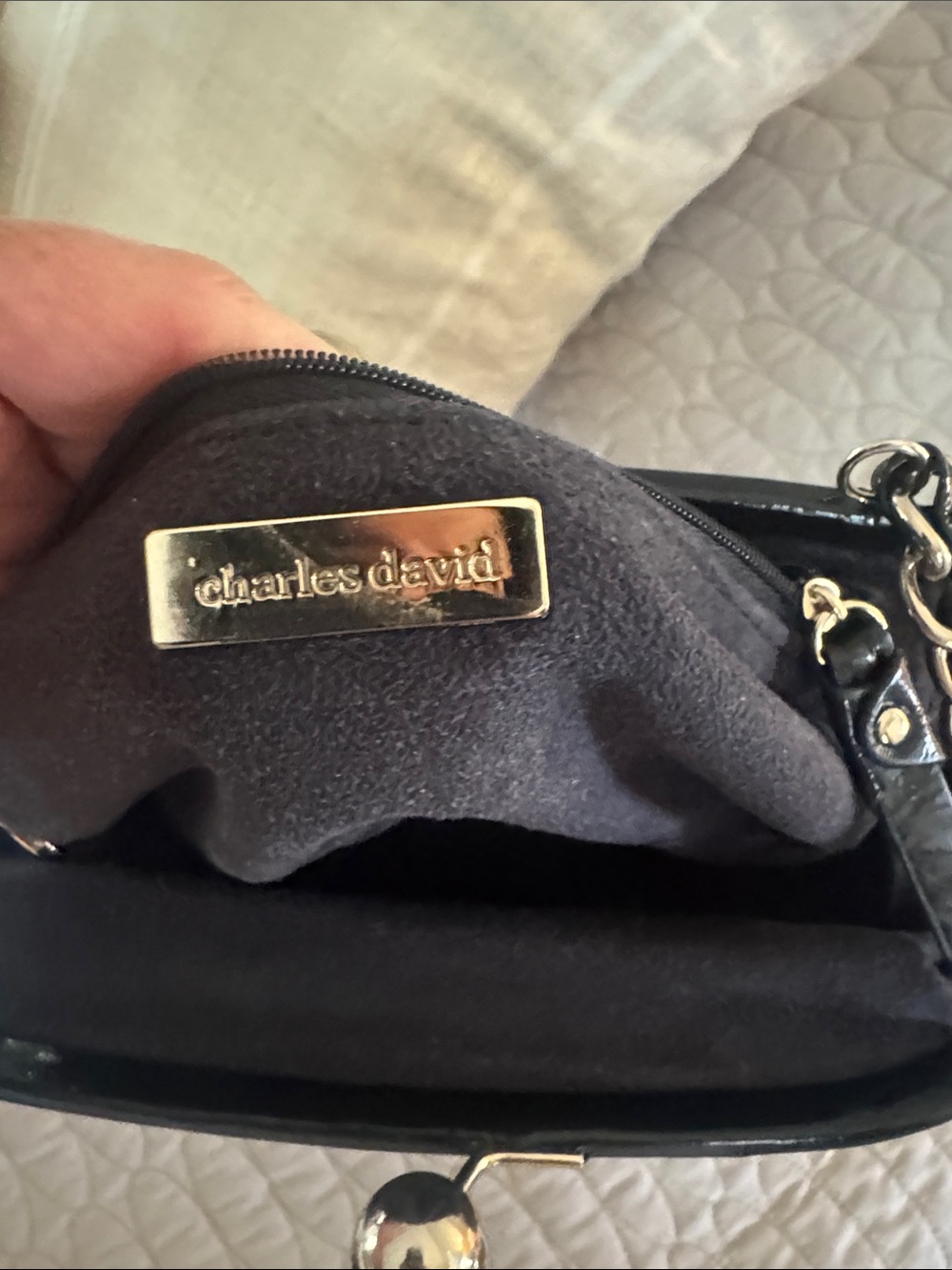 Charles David Black Patent Shoulder Bag with Chain Strap - Picture 4 of 4